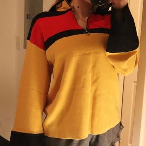 O-Ring Zip Up Color Block Sweater